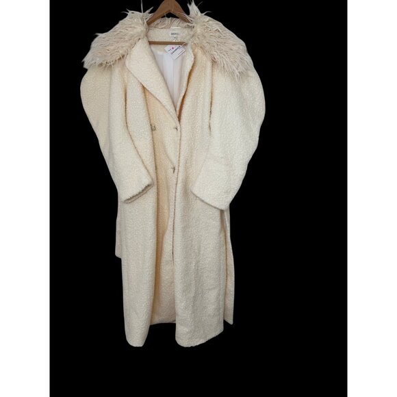 Ghospell Jackets & Blazers - NWT Ghospell Cream Tape Bouclé Teddy Coat With Faux Fur Collar & Belted Waist Sz